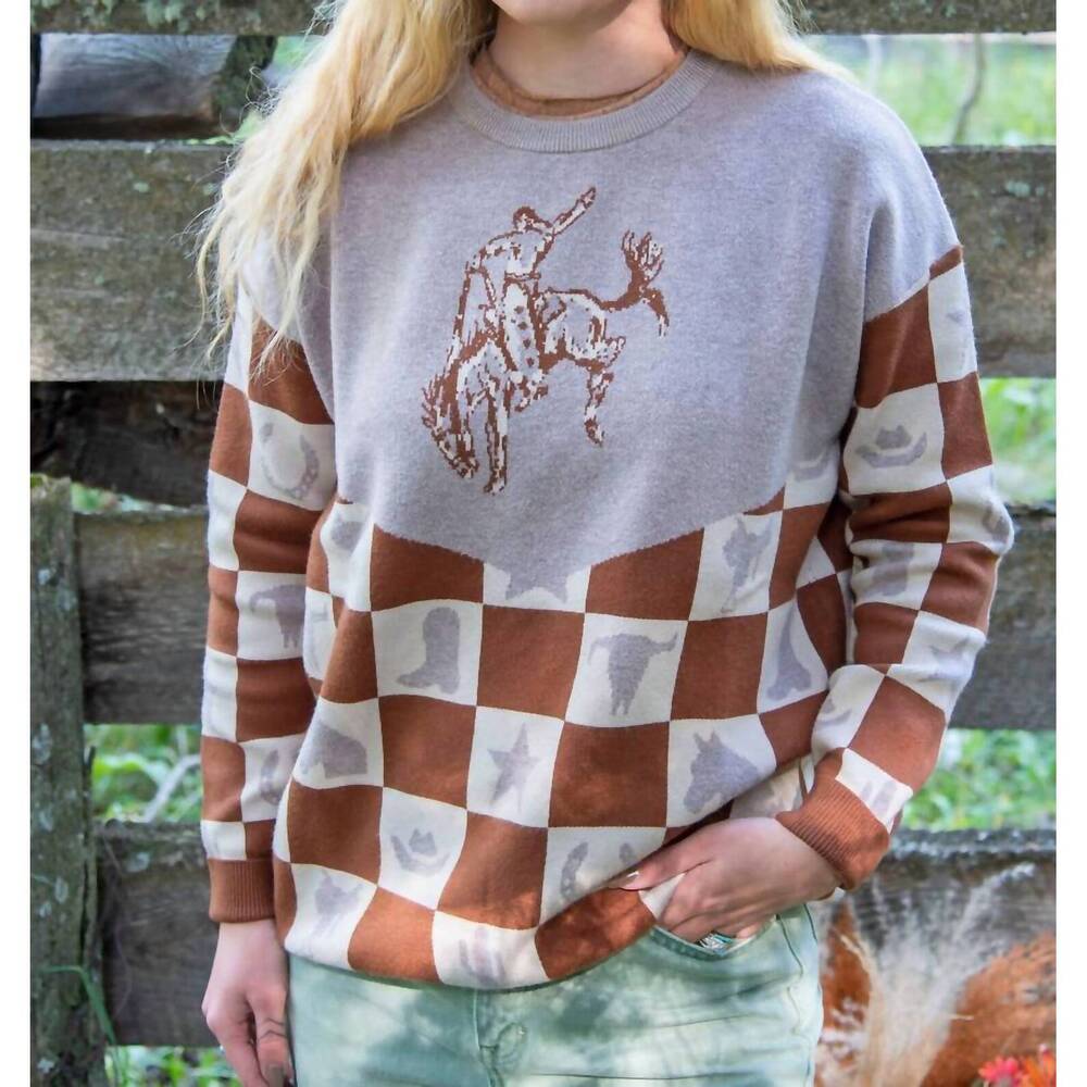NEW 2FLYCO wild checkmate sweater in brown